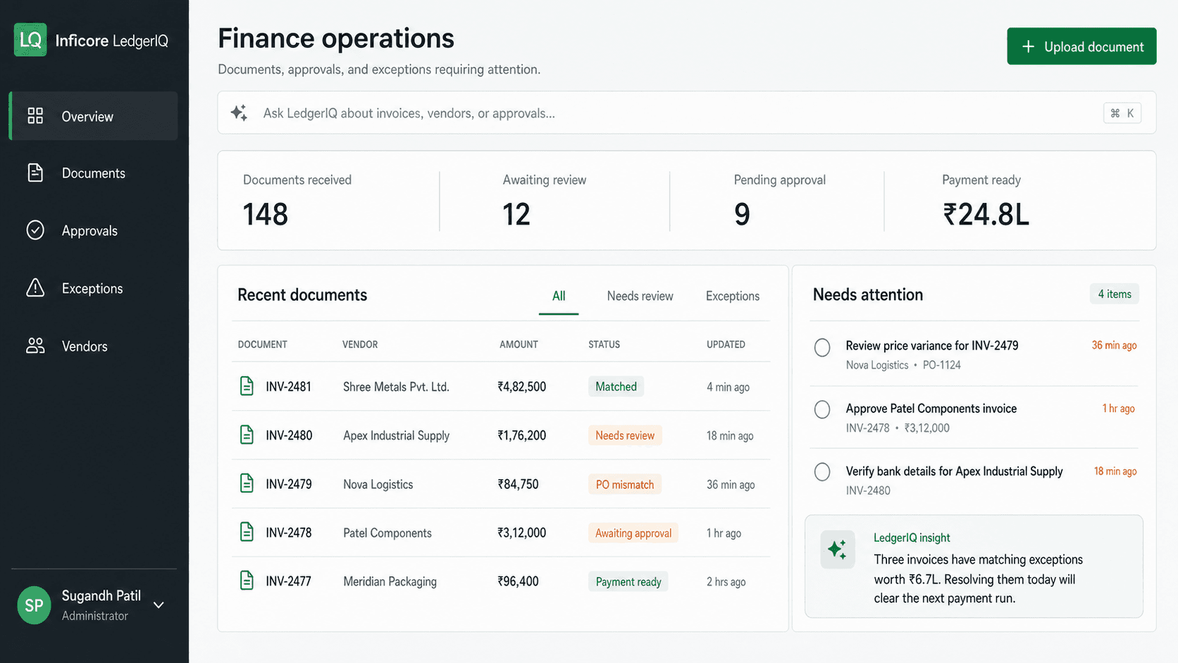 Inficore LedgerIQ interface